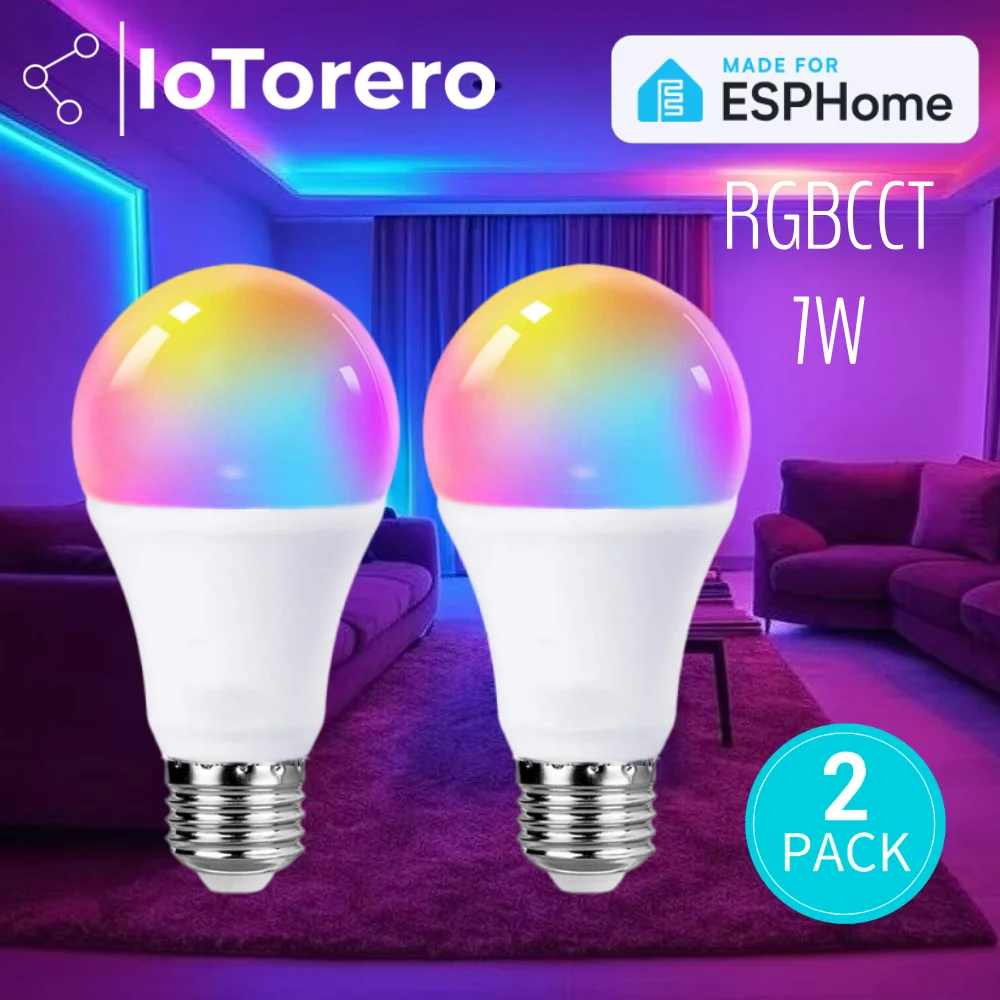 

IoTorero, сделанная для ESPHome, 2 упаковки, E27, 7 Вт, светодиодная лампа RGBCCT, работает с домашним помощником