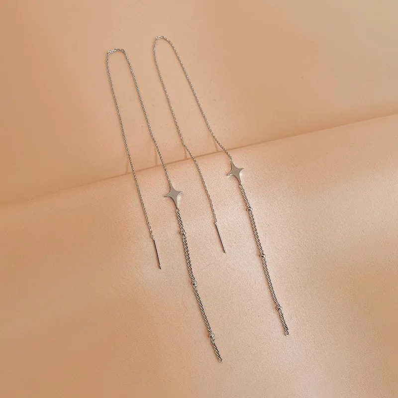 Fashion, four-pointed star long fringed earline earrings, simple temperament high-end niche earrings for women