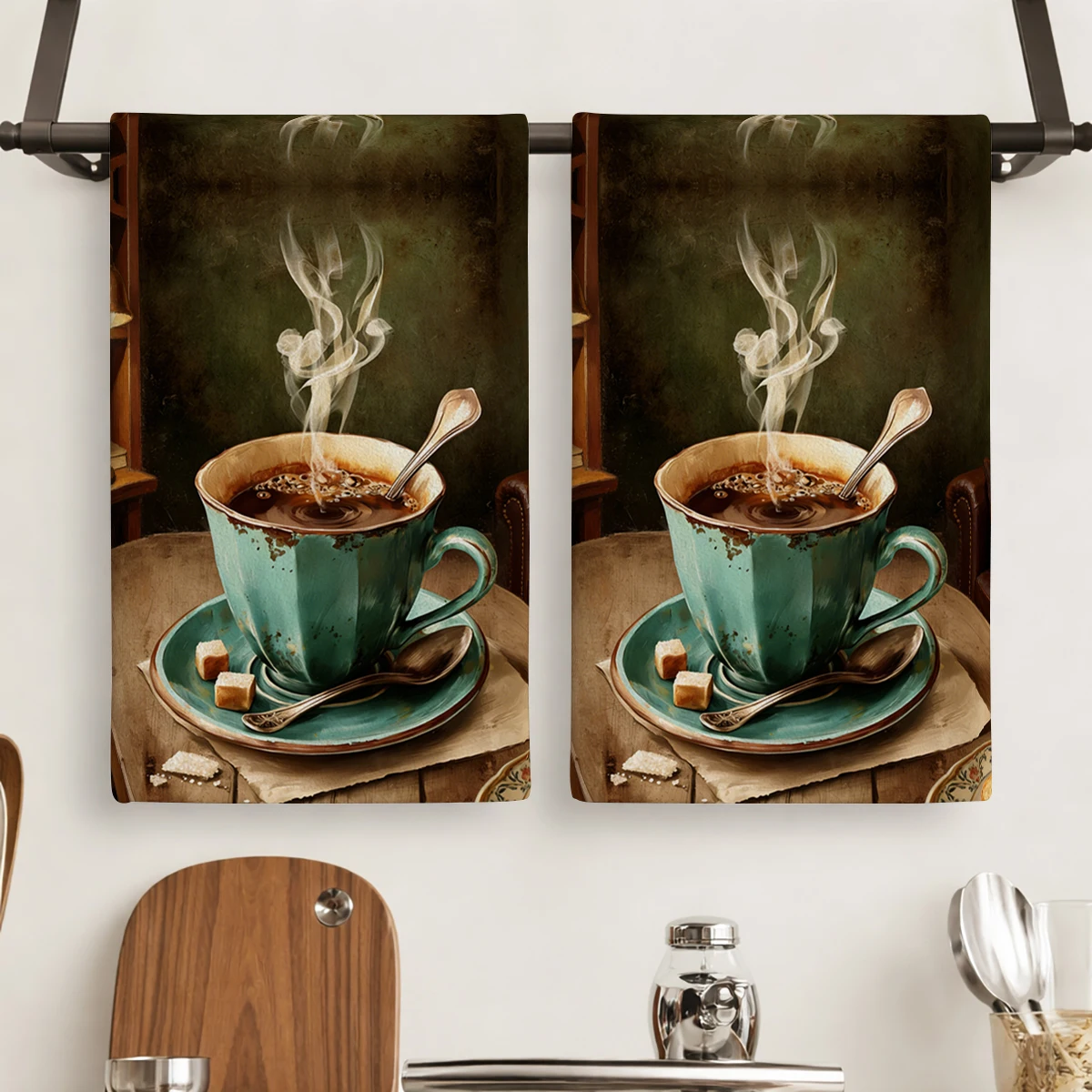 

Vintage Coffee Themed Polyester Dish towel, Kitchen towel, Dish cloth - Stylish Kitchen Linen for Daily Use