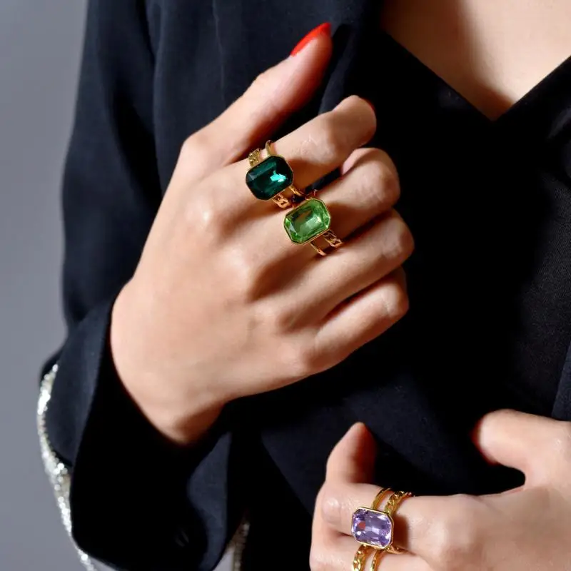 

Brass Colorful Colorful Solid Rings Women Jewelry Punk Boho Party Designer Club Cocktail Party Ins Rare Japan South Korean