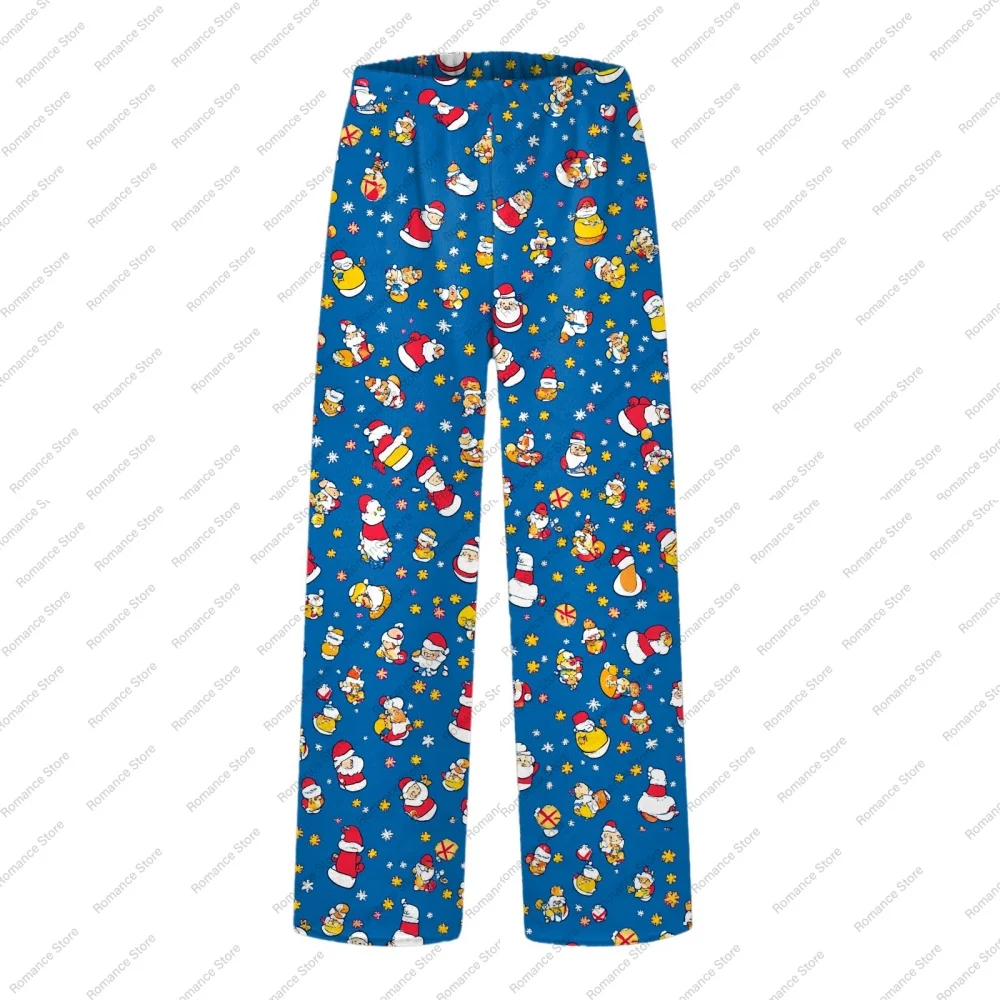 Flannel Christmas Printed Men's and Women's Loose Straight Leg Pants for Autumn and Winter Casual Quick Drying Breathable Pants