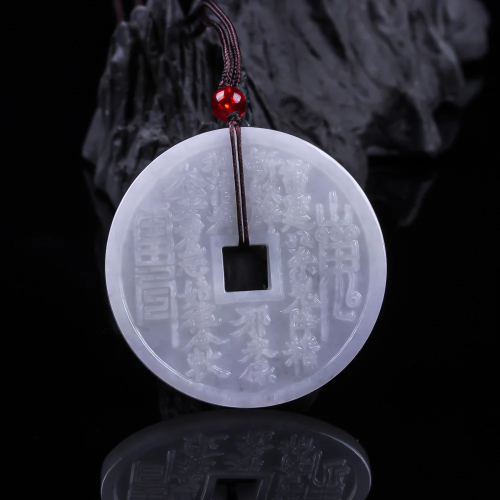 

Natural Emerald Jade Mountain Ghost Coin Gossip Pendant Necklace Real Carved Charm Jadeite Jewelry Fashion Amulet Gifts Women