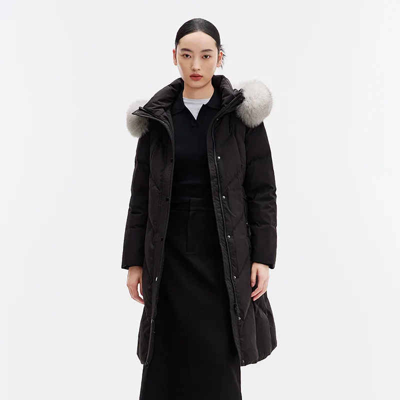 Piumino di media lunghezza Chericom Pelliccia di volpe con cappuccio modello trapuntato Tessuto ad alta densità Piumino antivento addensato Y299225B