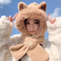 Fox Ear Hat Women's2024New Cute Plush Autumn and Winter Versatile Fashion Scarf One-Piece Hat