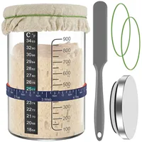 Sourdough Starter Jar 900ml Sourdough Starter Container with Spatula Feeding Band Reusable Glass Sourdough Fermentation Jar