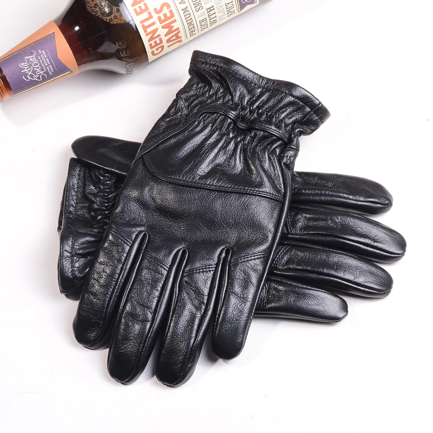 Men's 100% Genuine Leather Retro Motorcycle Full Finger Thin Lining Riding Driving Racing Touch Screen Durable Cowhide Gloves