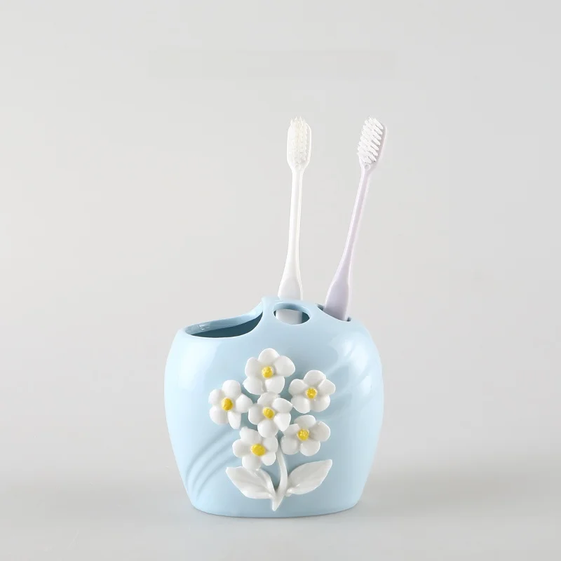 

KULE HOME Luxury Ceramic Toothbrush Holder Bathroom Toothpaste Toothbrush Holder Comb Storage Rack Household Organizer