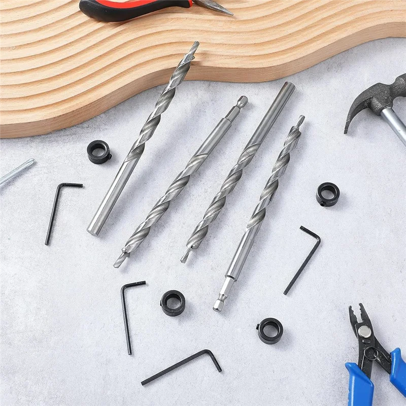 

High Quality-3/8 Inch Pocket Hole Drill Bit 1/4 Hex Shank Andround Shank Replacement Drills Withdeep Drill Stop Formanual Pocket