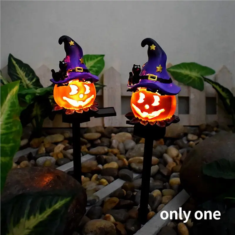 Y42A-2X Solar Pumpkin Lantern Halloween Outdoor Light Atmosphere Light Waterproof Resin Light Suitable For Courtyard Garden