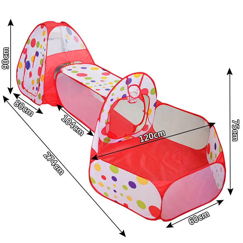 Barraca portátil com túnel de rastreamento para crianças, 3 em 1, casa de brincar ao ar livre, tenda para crianças, piscina de bola, barracas pop-up