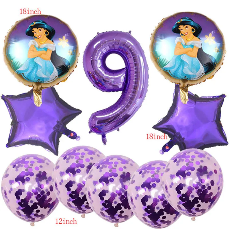 Disney Balloon 10PCS Cartoon Jasmine Princess Purple Children\'s Gift Digital First Year Party Decoration Baby Shower Toy