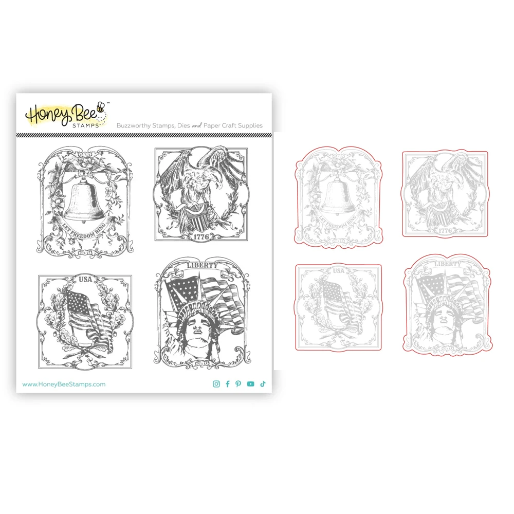 HonB Let Freedom Background Clear Stamps Cutting Dies for New June 2024 Scrapbooking Paper Making Bee Frame Craft Card