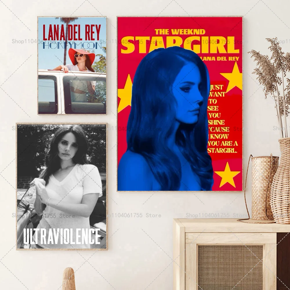 1PC Singer Lana Del Rey Classic Music Album Poster Self-adhesive Art Waterproof Paper Sticker Coffee House Bar Room Wall Decor