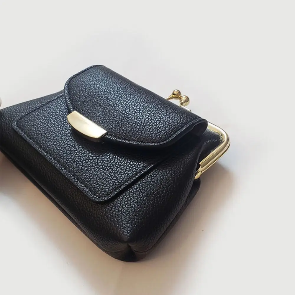 Patrón de lichi Mini Clip de bloqueo monedero llaves/lápices labiales/auriculares PU cuero Kiss Lock Cartera de cuero portátil Retro