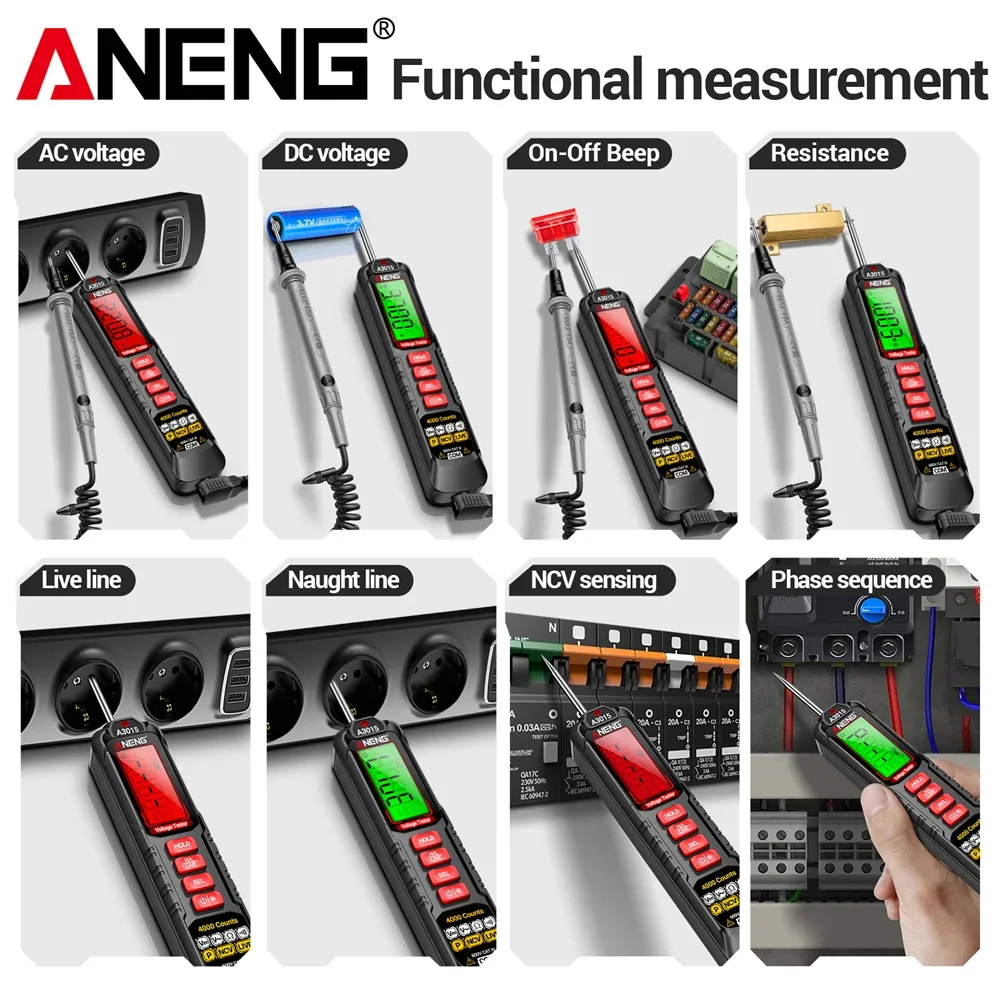 ANENG A3015 Smart Pen Multimeter AC/DC Spannung NCV Spannung Induktion Digitale Hintergrundbeleuchtung Auto Sicherung Diagnose Sonde Detektor Stift