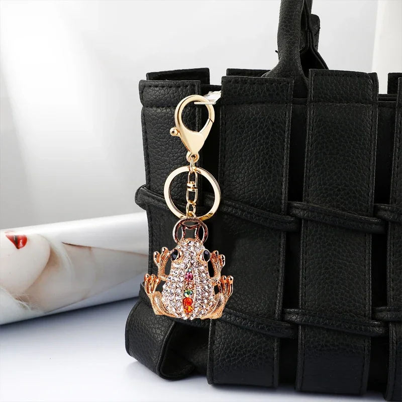 Cute Rhinestone Crystal 4 Claws Contain Money Coins Frog Toad Keychain Animal Frog Key Chain Key Ring Holder Pendant Keyring