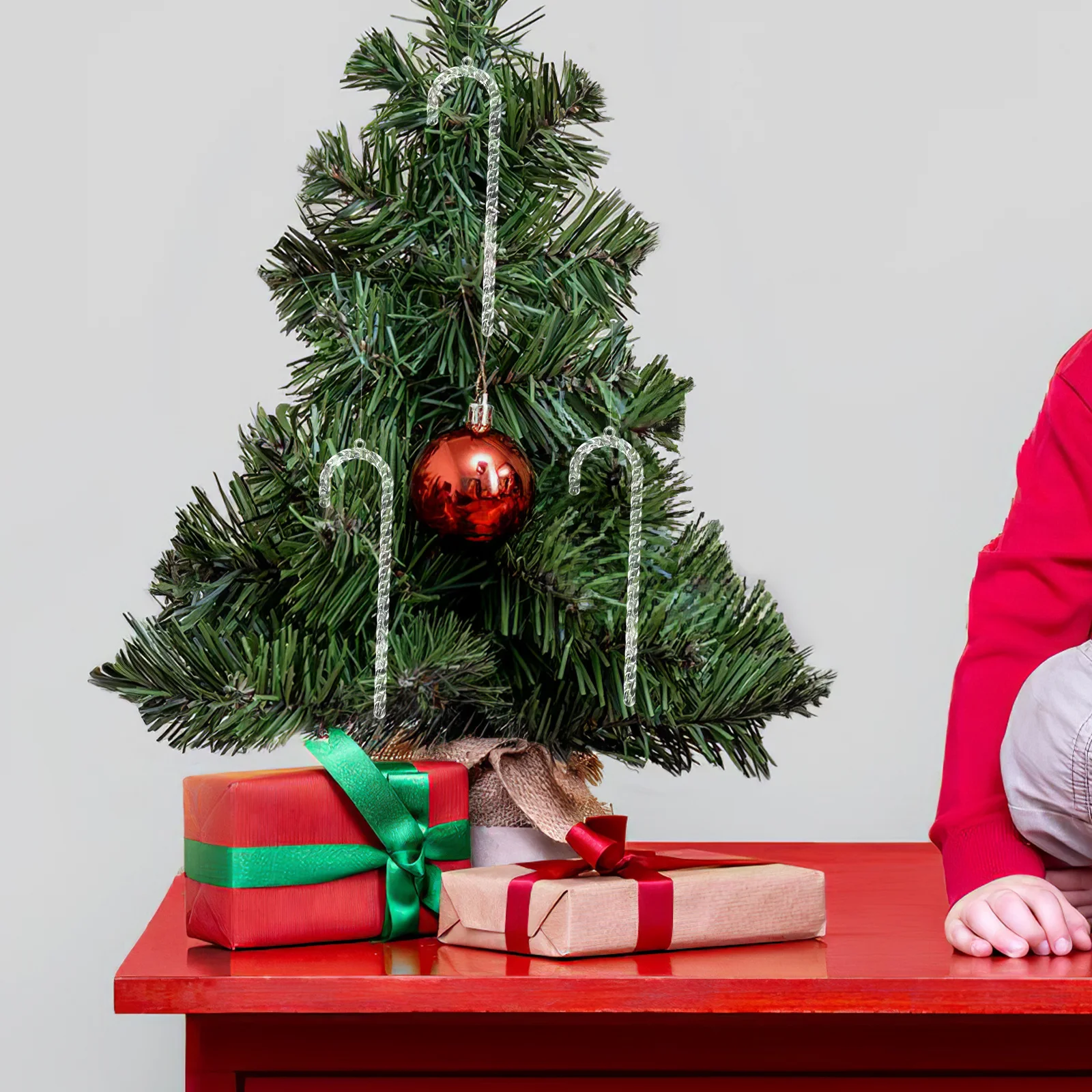 

36Pcs Clear Acrylic Candy Cane Christmas Ornaments Hanging Strings Transparent Candy Cane Tree Decorations Holiday Xmas Decor