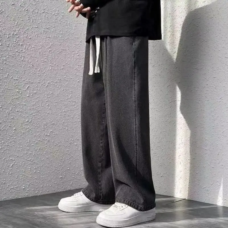 2025 جديد الكورية الرجال جينز طويل غير رسمي رجل كلاسيكي مستقيم الدينيم بنطال ذو قصة أرجل واسعة صالات رياضية بلون أزرق فاتح رمادي أسود M-3XL #1