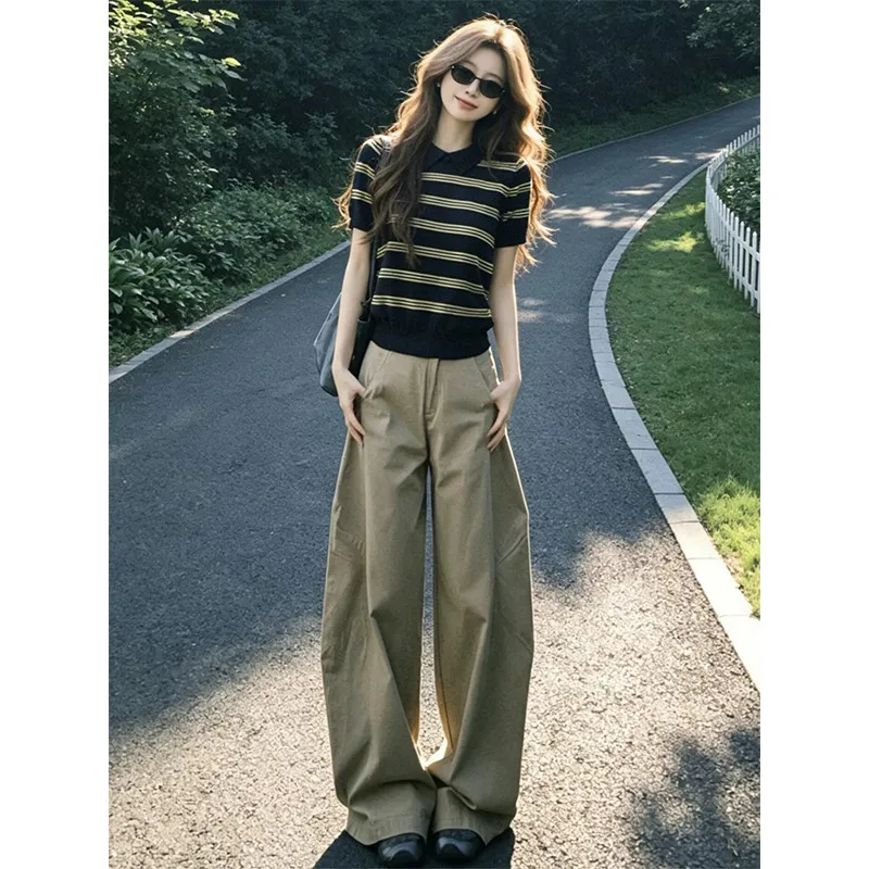 

Fashion Suit Women's 2026 Summer New Korean Version Short Sleeved Wide Leg Pants Two-piece Set