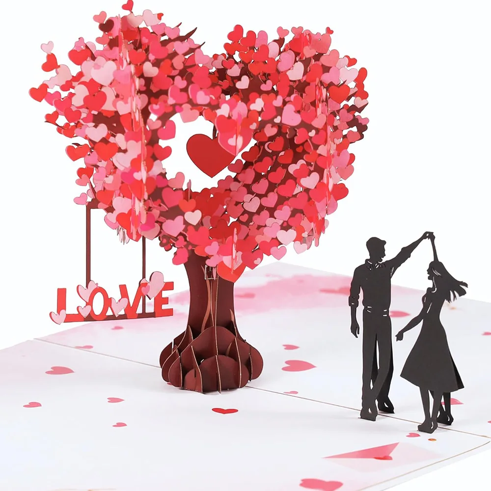 بطاقة تهنئة لعيد الحب ثلاثية الأبعاد مع مغلف ورق رومانسي تصميم شجرة قلب الحب لبطاقة هدايا الزفاف للعام الجديد #1
