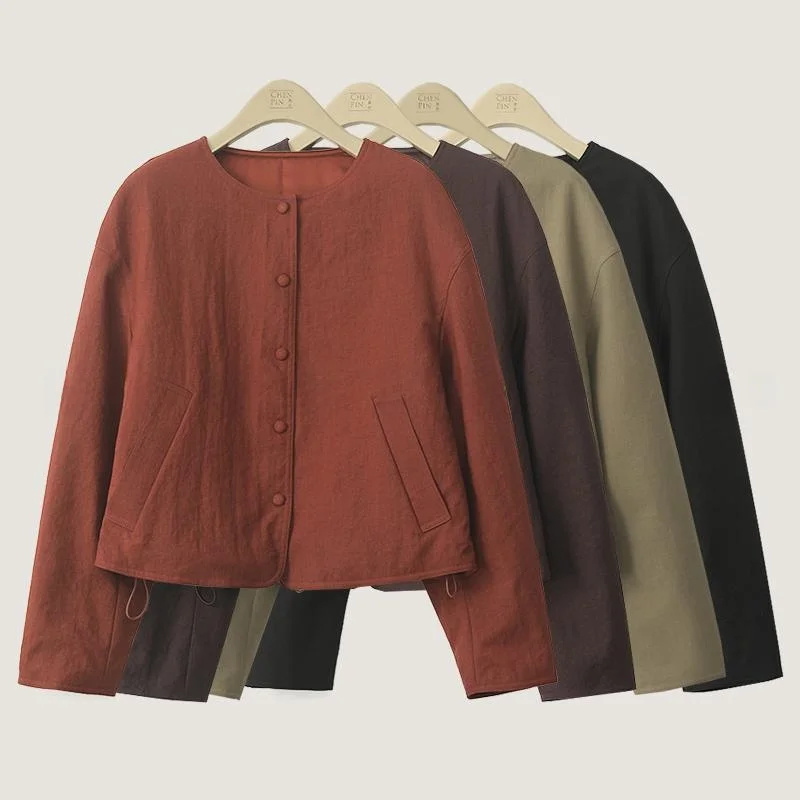 

Double-Sided Wear Silk Cotton Jaet Women's ort Sle Hollow Weave Faionable Casual Cotton Coat Spring Autumn Winter