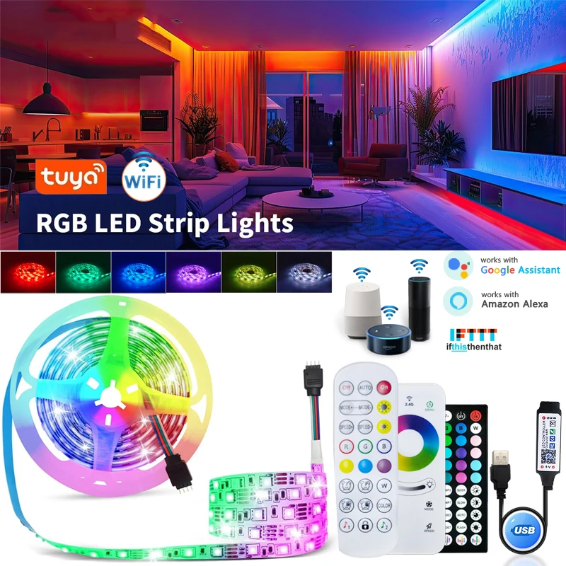 

TUYA WIFI LED Strip Lights RGB 5V USB Led Light Bluetooth Music SYNC TV Background Lighting Tape for Alexa Game Room Home Decor