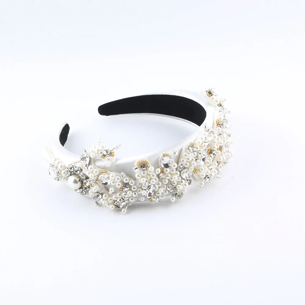 Party Headband Pearl Knotted Headband for Women Rhinestone Embellished Wide Headbands Non Slip Top Knot Hair Band Headband 456