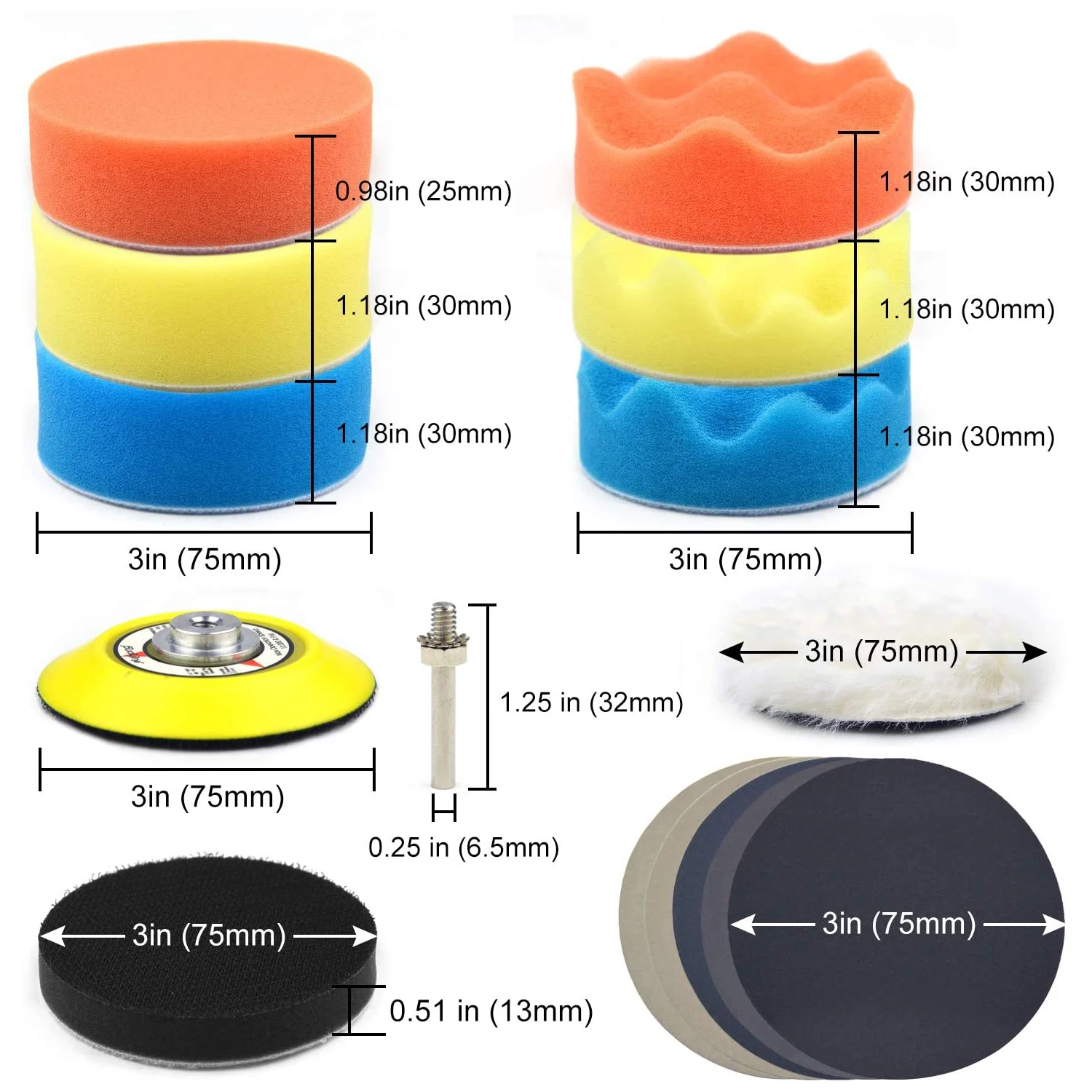 3 zoll Auto polieren Schleifen Discs Polieren Schwamm Pads Kit mit 1/4 zoll Schaft Sichern Pad Weiche Interface Pad Woolen puffer Pads