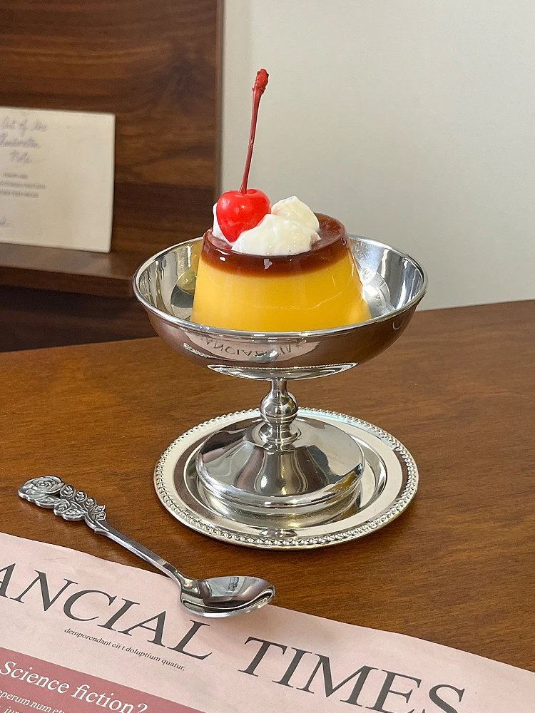 

Vintage Stainl Steel High Footed Pudding Cup Dert Cup Ice Cr Jelly Bowl High Aesthetic Value Ice Cr Cup