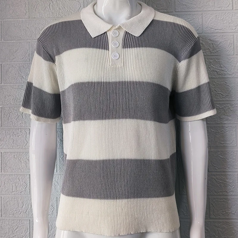 Men's Lapel Sweater 2023 Summer New Color Short-Sleeved Casual Large-Size Knitted Top