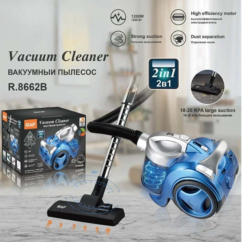 Aspirateur portable puissant de 1200 W, nettoyage rotatif, aspirateur filaire pour sols durs, tapis et poils d'animaux, plusieurs couleurs