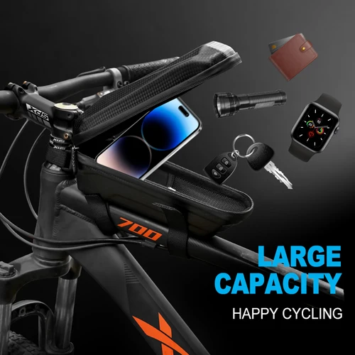 Imagen 2 del producto Bolsa de bicicleta de carcasa dura EVA de 1L para bicicletas de montaña y de carretera, bolsa de viga delantera, bolsa de tubo superior impermeable, equipo de ciclismo