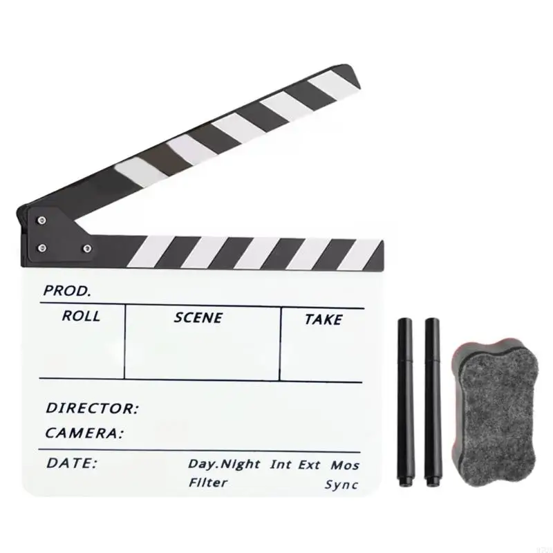97QA Acrylic Clapperboard 12x10in Small Size for TV Film Movie Director Cut Action Scene Dryed Erase Clapper Board