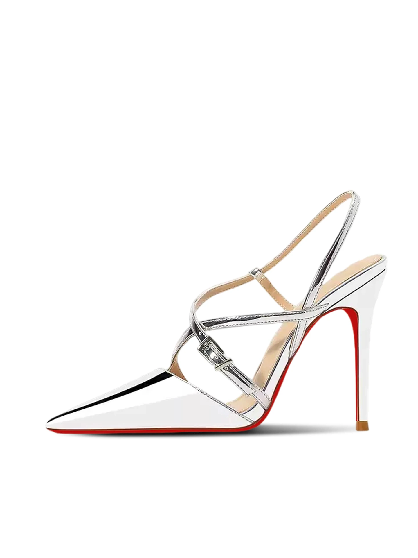 

New silver 12cm pointed back empty lace up high-heeled shoes for women, sexy one button cross strap sandals