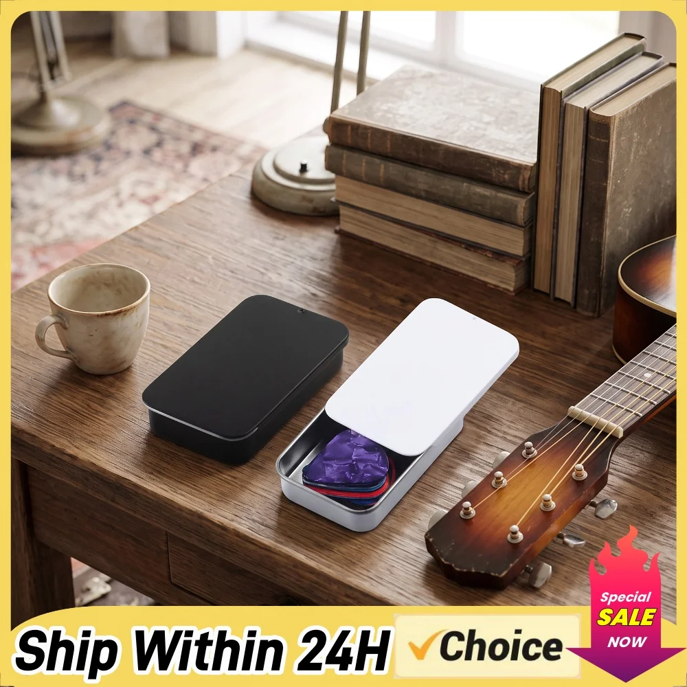 Guitar Pick Case 2 Pack Metal Slide Lid Pick Tin Box Holds 30 Picks with 5 Celluloid 0.7mm Picks for Acoustic Electric Guitar