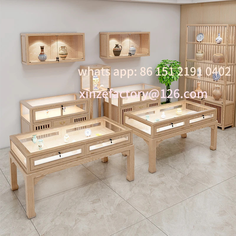 

Customizable Solid Wood Jewelry Display Table Antique Jade Jade Glass Showcase Jewelry Silver Jewelry Cultural