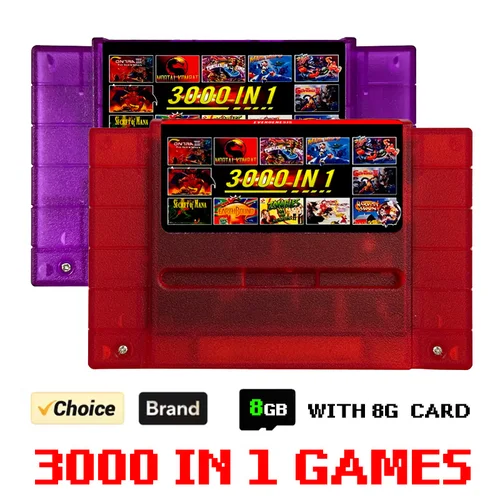 Tarjeta de juego SNES 3000 en 1 con tarjeta TF de 8GB, cartucho de juego SFC V12 para consola de juegos SFC Super Famicom US, accesorios de juego