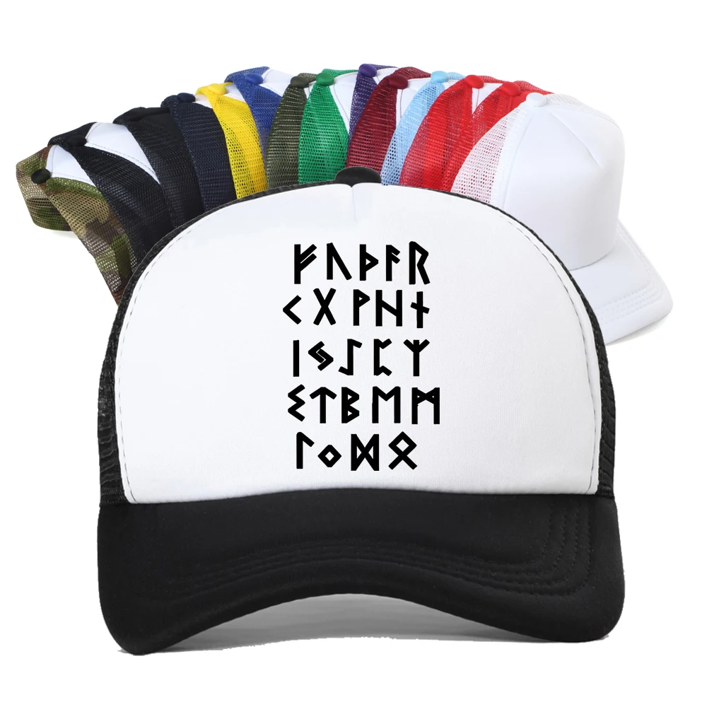 

Letters Labels Rune Breathable Mesh Baseball Cap Funny Trip Casual Harajuku Unisex Snapback Hat Fashion Adjustable
