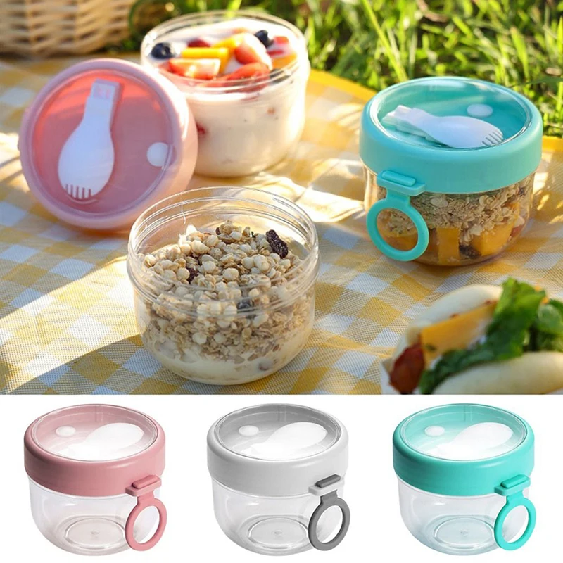 9.3 * 11cm Overnight Oats Jar Container Portable Oatmeal Cups With Lids And Spoon 600ml Meal Prep Containers Reusable 600ML