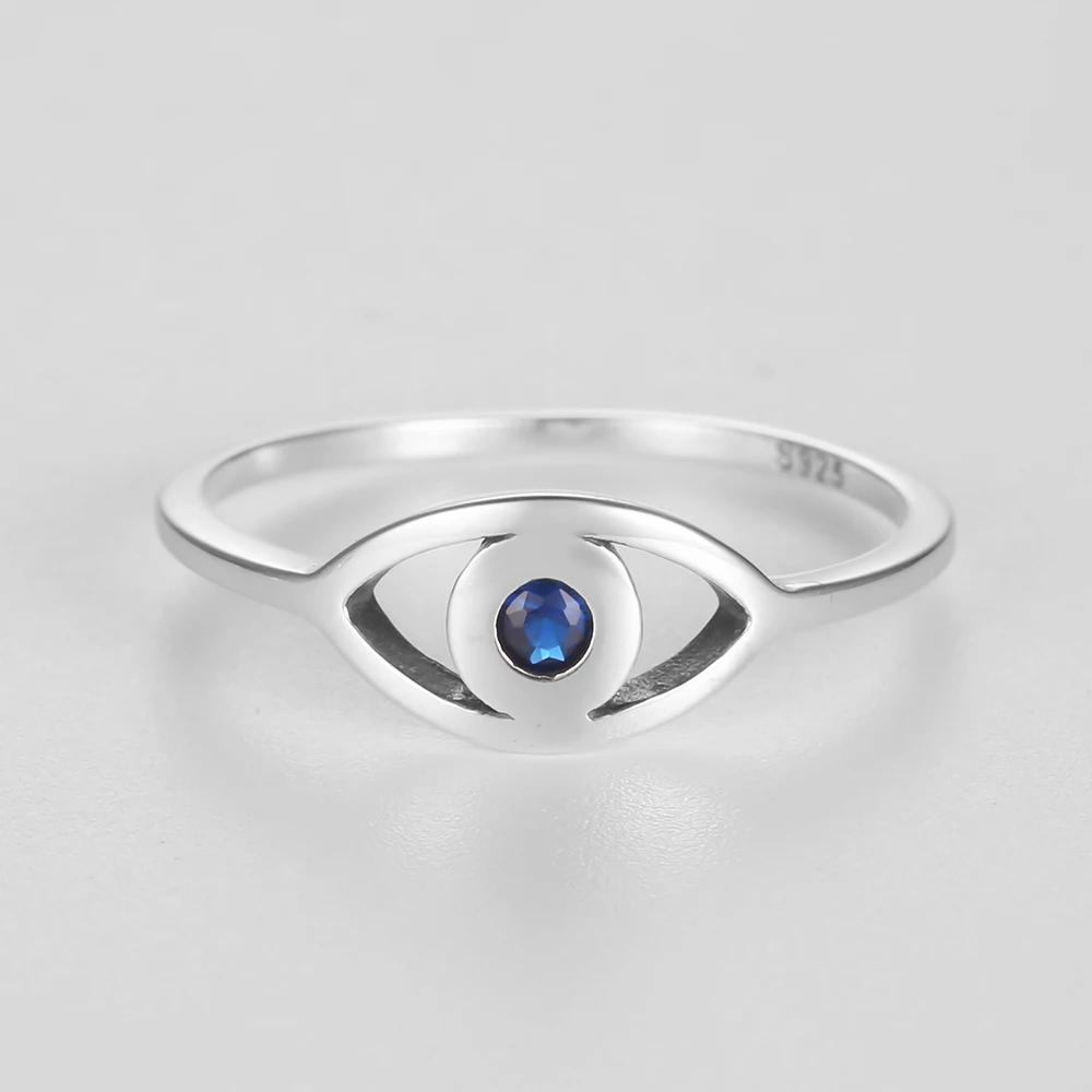 Kameraon Genuine S925 Sterling Silver Lucky Eye Ring Blue CZ Wedding Rings for Women Turkey Fine Jewelry Birthday Party Gift