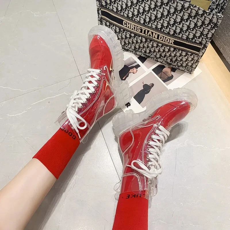 Transparent Platform Boots 2026 New Fashion Women Waterproof Ankle Boots Feminine Clear Heel Short Boots Sexy Female Rain Shoes view 2
