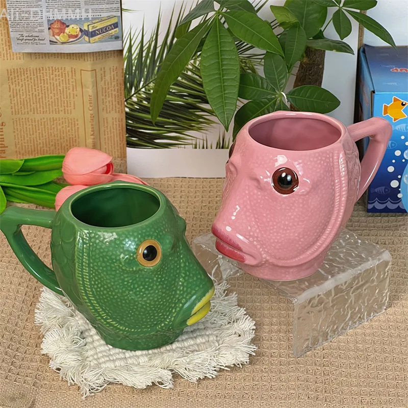 Funny Cup Ugly Greenhead Fish Ceramics Coffee Cup Large Capacity Creative Office Children's Water Cup Mugs