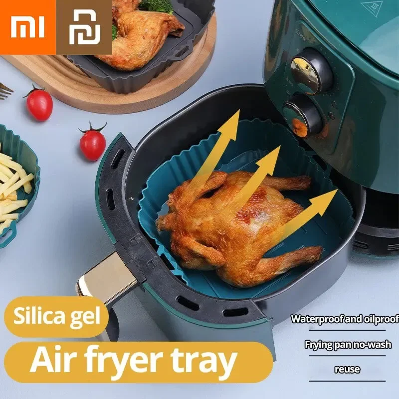 Youpin Xiaomi loyang memanggang silikon, alas panggang dapur pengganti kotak, penggorengan udara, Dapur, keranjang ayam goreng