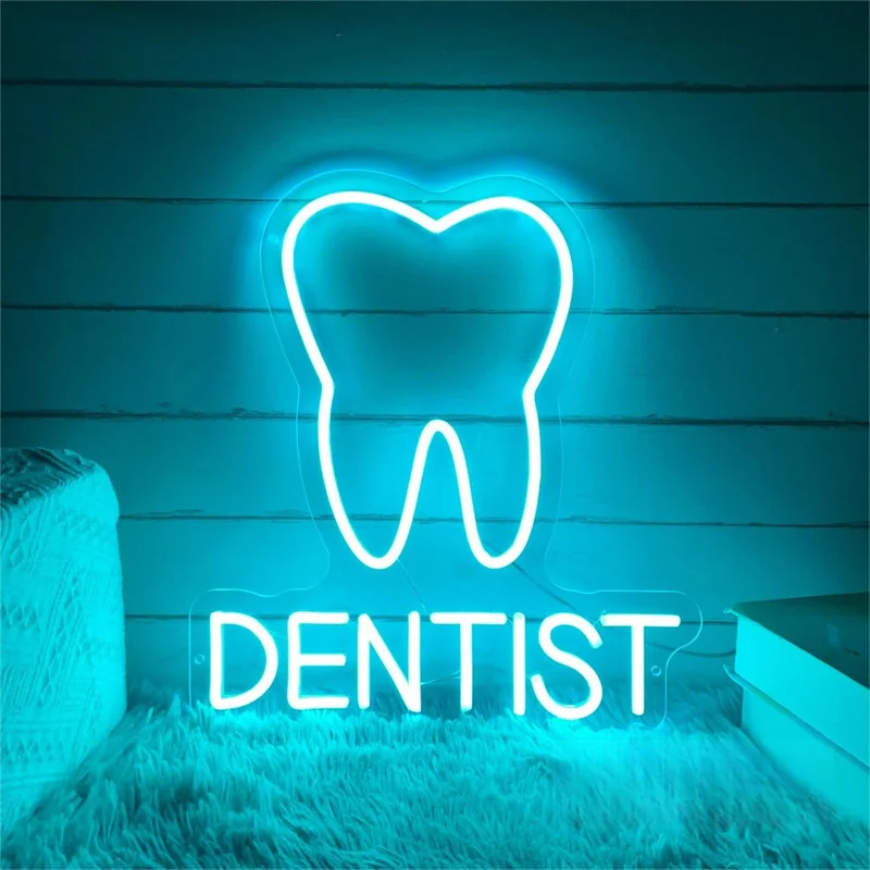 Tooth Dentist Neon Sign, Custom Dental Clinic LED Neon Light Wall Salon Decor Medicine Dental Office Personalized Decoration