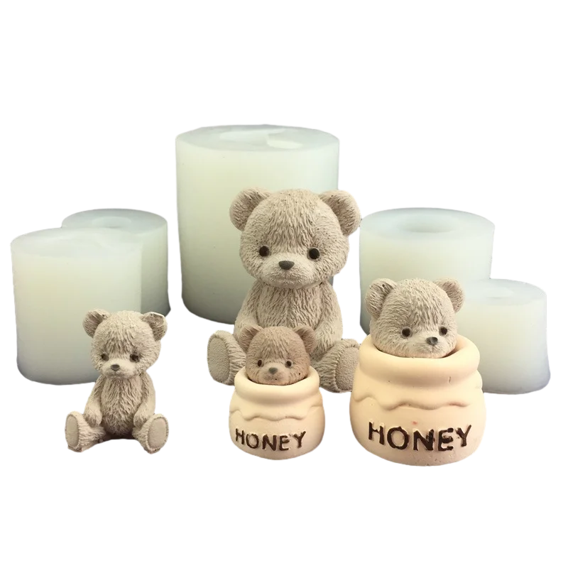 Cute Bear Honey Jar Silicone Candle Mold Chocolate Cake Ice Cube Mold Aromatherapy Plaster Drop Glue Mold Candle Making Supplies