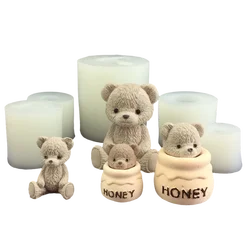 Cute Bear Honey Jar Silicone Candle Mold Chocolate Cake Ice Cube Mold Aromatherapy Plaster Drop Glue Mold Candle Making Supplies