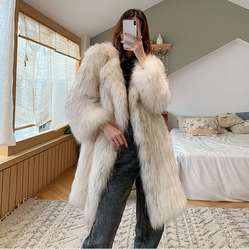

Women's Warm Faux Fox Fur Coat Winter Leisure Long Jacket Windbreaker Women Thick Fluffy Luxury Bontjas Warm Fur Outerwear