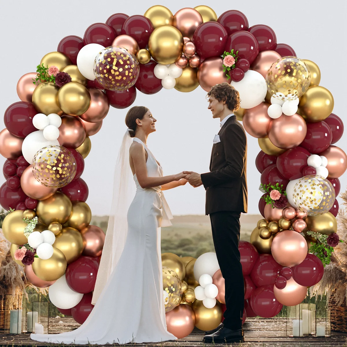 118Pcs Wine Red Balloon Arch Garland Gold Confetti Balloons Chain for Girls Birthday Wedding Baby Shower Party Decor