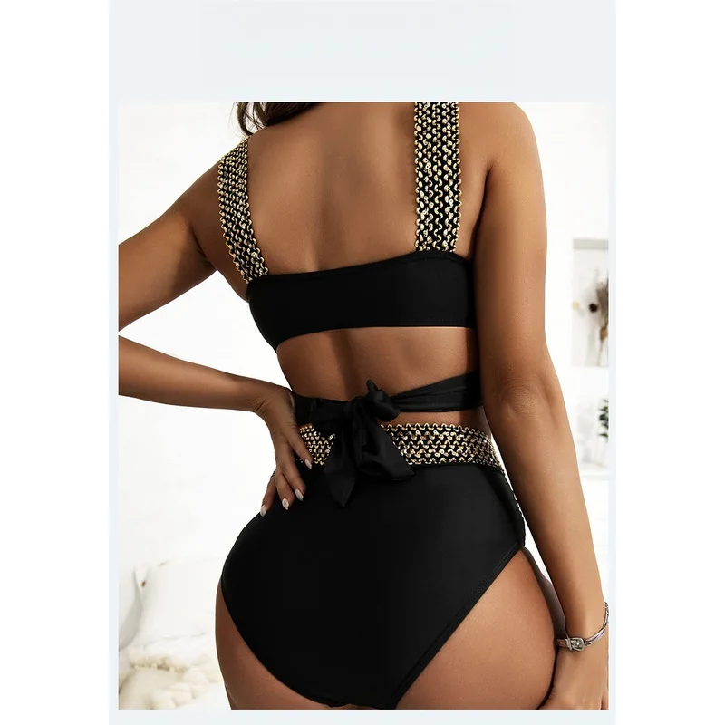 Women Sexy Cross Back Bikini Set Two Piece High Waist Tummy Control Swimsuits for Beach Pool Party Vacation