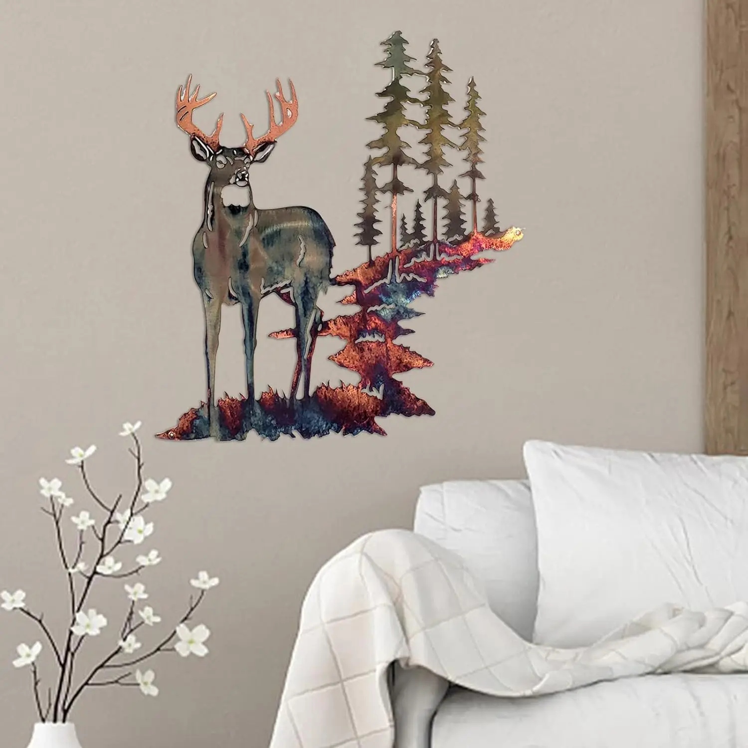 Fascinating 1pc Metal Iron Art White Tail Deer – Europe and US Style Home Wall Adornment. A Intriguing Hanging Craft.